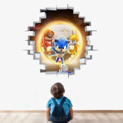 Amazon.com: BookMods 2022 Movie Sonic 2 Наклейки на стены 3D Smashed Custom Hedgehog Kids Game Wall Art Room Wall Decor Boys Bedroom Poster Mural Wallpaper Съемные виниловые наклейки на стены Подарок картинки