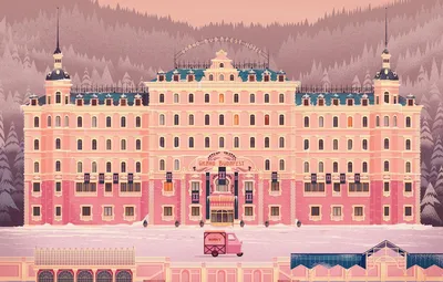 Обои Дом, Стиль, Здание, Архитектура, Арт, Art, Отель, Фильм, Style, Digital, Hotel, Illustration, Buildings, Architecture, The Grand Budapest Hotel, James Gilleard картинки на рабочий стол, раздел арт - скачать картинки