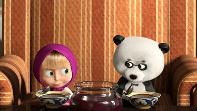 Masha eats jam, cartoon Masha and the Bear Desktop wallpapers 1280x800 картинки