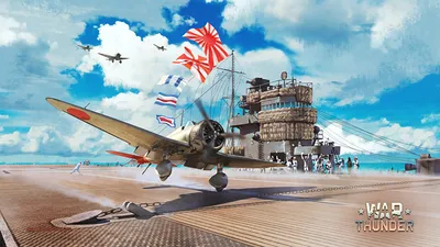 Картинка War Thunder Самолеты Авианосец Небо компьютерная игра Облака картинки