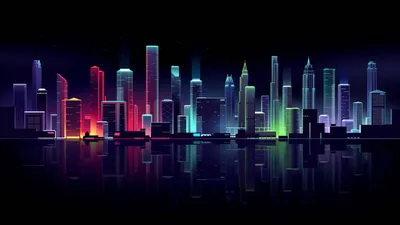 Скачать обои Dark Neon City Skyline картинки