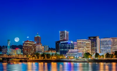 Картинки США Portland Луна Ночь Реки Причалы Города 5750x3500 картинки