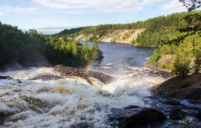 Wallpaper summer, river, waterfall, rainbow, Russia, North, Karelia, Girvas  images for desktop, section природа - download картинки