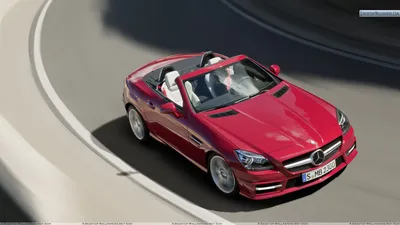 Красный Mercedes-Benz SLK 350, вид спереди на дороге, обои картинки