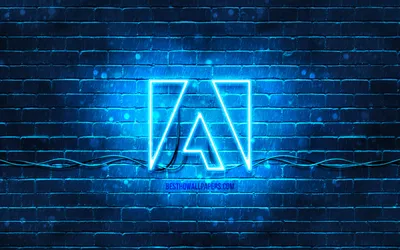 Скачать обои Adobe blue logo, 4k, blue brickwall, Adobe logo, brands, Adobe neon logo, Adobe для монитора с разрешением 3840x2400. Высококачественные обои HD картинки картинки