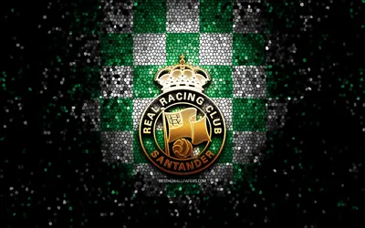 Скачать обои Racing Santander FC, gold logo, La Liga 2, green metal background, football, Racing Santander RC, spanish football club, Racing Santander logo, soccer, LaLiga 2, Spain для монитора с разрешением 2880x1800. картинки