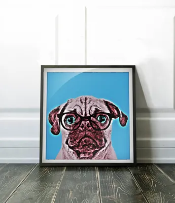 Купить Geek Pug в стиле поп-арт синий фон Мопс Плакат онлайн в Индии - Etsy картинки