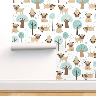 Peel \ u0026 Stick Wallpaper 9ft x 2ft - Pugs Park Pug Dog Pet Animals Cute Year Пользовательские съемные обои от Spoonflower - Walmart.com картинки