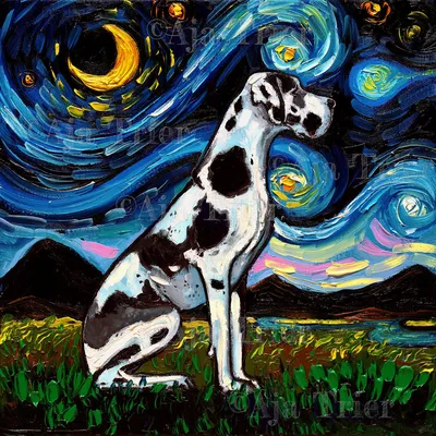 Арлекин Немецкий дог Art Starry Night Art Print Dog Picture by - Etsy картинки