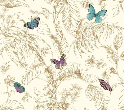 Съемные обои York Wallcoverings Ashford Toiles Papillon, золото/синий/фиолетовый — купить на Amazon.com картинки