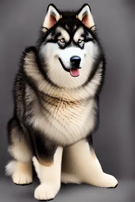 Süßer Alaska-Malamute-Hund auf schwarzem Ganzkörper-Hintergrund · Creative Fabrica картинки