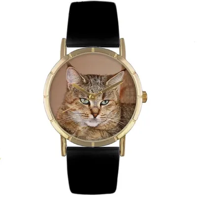 Часы Pixie Bob Cat small photo - Отделка золотом - Черный кожаный ремешок | eBay картинки