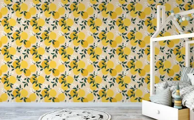 Веселые лимонные фрукты и белые цветы Pattern Wallpaper for Walls | Лимон пирог картинки