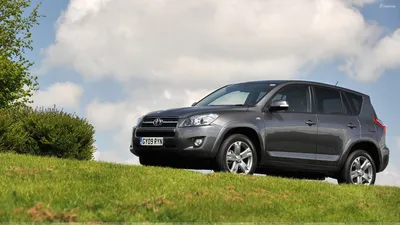 Toyota RAV4 2009 года в серой позе сбоку в зеленом парке обои картинки