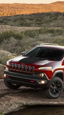 Обои Красный автомобиль Jeep Cherokee 2560x1600 HD Изображение картинки