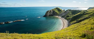 Фон рабочего стола где видно 4К обои, море, берег, скалы, лето, отдых,  горизонт, природа картинки