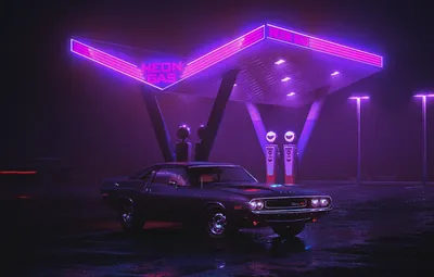 Обои Авто, Ночь, Неон, Ретро, Машина, Фон, Dodge, Заправка, Charger, 1970,  Neon, Dodge Charger, Dodge Charger RT, Synthpop, Synth, Retrowave картинки  на рабочий стол, раздел dodge - скачать картинки