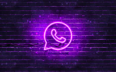 Скачать обои WhatsApp violet logo, 4k, violet brickwall, WhatsApp logo,  social networks, WhatsApp neon logo, WhatsApp для монитора с разрешением  3840x2400. Картинки на рабочий стол картинки