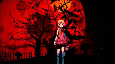 Скачать обои Monogatari Red Moon Shinobu картинки