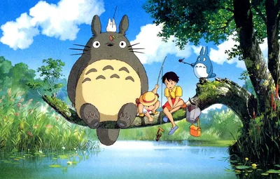 Обои река, дерево, Тоторо, мой сосед тоторо, ghibli, хаяо миядзаки, Totoro,  Satsuki Kusakabe, Сацуки Кусакабэ, удочки, Mei Kusakabe, Мэй Кусакабэ,  Hayao Miyazaki, My Neighbor Totoro картинки на рабочий стол, раздел кодомо - картинки