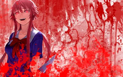 Скачать обои Yuno Gasai Blood Rain картинки