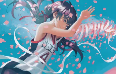 Wallpaper the sky, hands, petals, Mike, tape, long hair, Bakemonogatari,  History of monsters, Hitagi Senjougahara, by Vofan images for desktop,  section сёнэн - download картинки