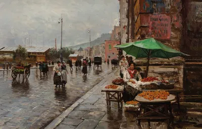 Обои Неаполь, Naples, Неаполь, итальянский живописец, Italian painter, oil on canvas, the way of Market, Attilio Pratella, Аттилио Прателла картинки на рабочий стол, раздел живопись - скачать картинки