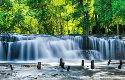 Обои природа, размытость, summer, landscape, nature, боке, Камбоджа,  travel, tourism, wallpaper., Cambodia, my planet, загадки тайны древнего  мира, каскадный синий глубоководный священный водопад, Пном Кулен,  тропический лес плато картинки на рабочий стол, картинки