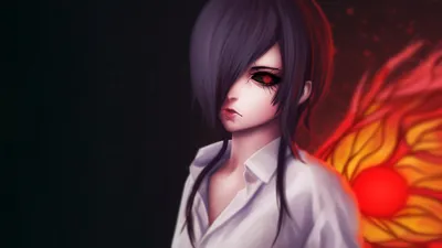 Скачать обои Touka Kirishima, Touka, Kirishima, арт, Токио, вурдалак, глаз, аниме в разрешении 1600x900 картинки