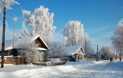 Обои снег, деревья, природа, город, фото, дома, деревня, Россия картинки на  рабочий стол, раздел город - скачать картинки