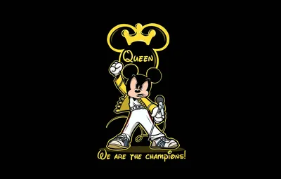 Обои Рисунок, Фон, Rock, Арт, Рок, Queen, Микки Маус, Mickey Mouse, Mickey,  Illustration, Mouse, Freekandele Rodriguez, by Freekandele Rodriguez, We  Are the Champions картинки на рабочий стол, раздел минимализм - скачать картинки