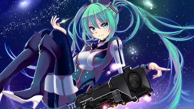 Скачать обои vocaloid, аниме, форма, yami, art, фон, улыбка, взгляд,  hatsune, miku, девушка, космос, паровоз из раздела Аниме, в разрешении  1920x1080 картинки