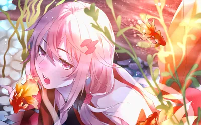 Скачать обои Inori Yuzuriha, gold fishes, Guilty Crown, manga, protagonist, Funeral Parlor, girl with rose hair для монитора с разрешением 2880x1800. Высококачественные обои HD картинки картинки