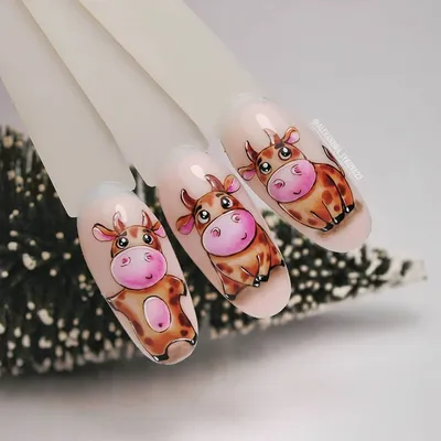 Маникюр с символом года быком, коровой, теленком, принт корова на ногтях |  Nailspiration.net картинки