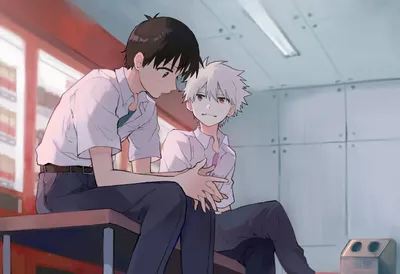 Download Nge Cute Artwork Kaworu Nagisa X Shinji Wallpaper картинки