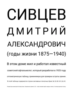 Дизайн дня: мемориальная доска в виде таблицы Сивцева для проверки зрения в  память об ее создателе | Sobaka.ru картинки