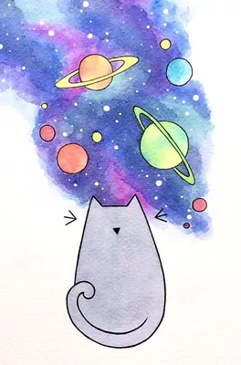 рисуем котика акварелью | Space drawings, Cute drawings, Kawaii drawings картинки