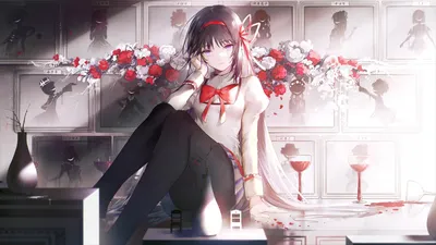 Homura Akemi Flowers And Wine Puella Magi Madoka Magica Live Wallpaper - MoeWalls картинки