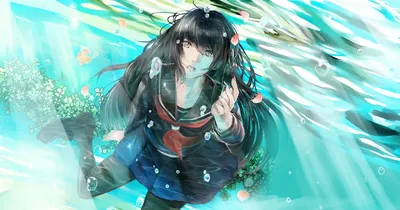 Tasogare otome x amnesia black hair brown eyes bubbles kanoe yuuko long  hair original pantyhose petals seifuku tasogare otome x amnesia tono  underwater water wallpaper | 2200x1155 | 135772 | WallpaperUP картинки