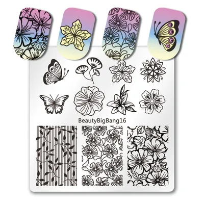 Flower Nail Stamping Plate Butterfly Floral Theme Manicure Tool |  BeautyBigBang картинки