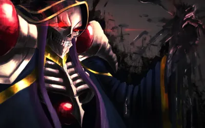 Скачать обои Ainz Ooal Gown, red eyes, Momonga, artwork, protagonist, dark, manga, Overlord для монитора с разрешением 1920x1200. Высококачественные обои HD картинки картинки