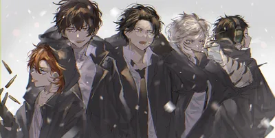 Скачать 2048x1034 Dazai Osamu, Bungou Stray Dogs, Nakahara Chuuya, Nakajima Atsushi, Sakaguchi Ango Обои картинки