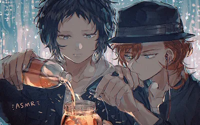 Скачать обои Bungou Stray Dogs, Ryuunosuke Akutagawa, Chuuya Nakahara, раздел арт в разрешении 1440x900 картинки