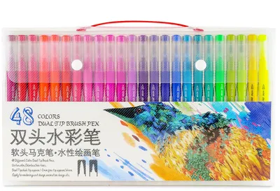 ᐉ Двухсторонние акварельные маркеры-линеры для скетчинга Dual Tip Brush  Pens 48 цветов картинки