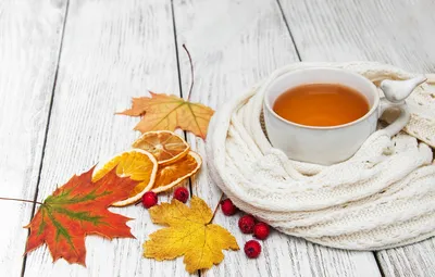 Обои осень, листья, colorful, шарф, autumn, leaves, cup, tea, scarf, maple,  чашка чая картинки на рабочий стол, раздел настроения - скачать картинки