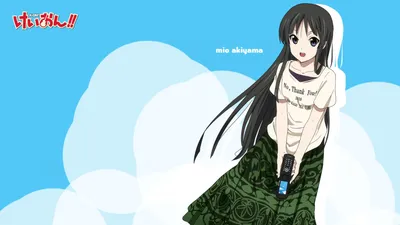 Обои k-on, akiyama mio, девушка, юбка, телефон, улыбка картинки