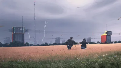 ID обоев: 105465 / Simon Stålenhag, пшеница, молния, линии электропередач, пара, город, буря, облака скачать бесплатно картинки