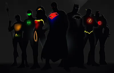 Обои свечение, Wonder Woman, Batman, Green Lantern, Superman, супергерои,  DC Comics, Cyborg, Flash, Aquaman картинки на рабочий стол, раздел  фантастика - скачать картинки