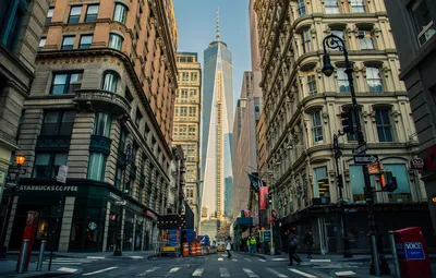 Обои USA, United States, New York, Manhattan, NYC, New York City,  skyscraper, street, architecture, starbucks, One World Trade Center,  structure, America, Freedom Tower, United States of America, 1WTC картинки  на рабочий стол, картинки