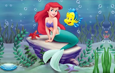 Обои море, водоросли, мультфильм, краб, русалка, Disney, Ariel, Ариэль,  Дисней, Маленькая русалочка, Little mermaid, рыба-луна картинки на рабочий  стол, раздел фильмы - скачать картинки